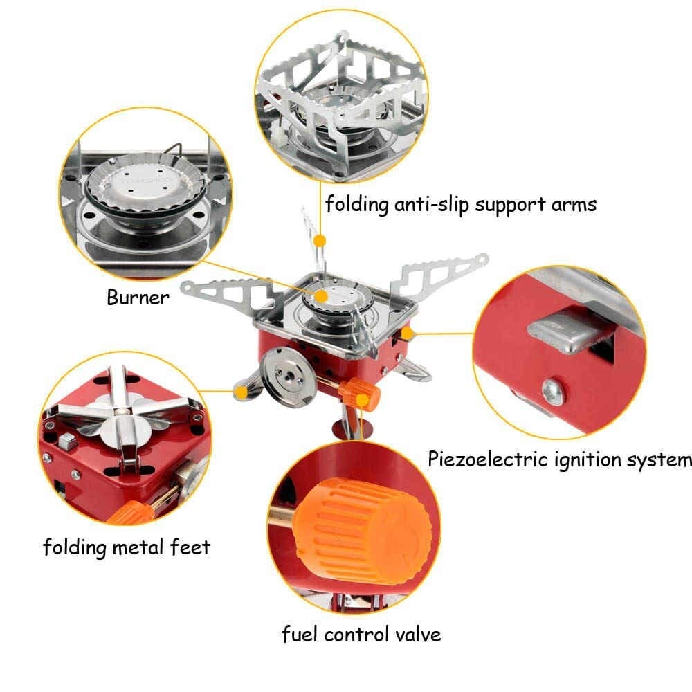 Portable Gas Stove Square-Shaped Gas Butane Burner Camping Stove Folding Furnace Stove travelling Stainless Steel Cooking Stove with Storage Bag