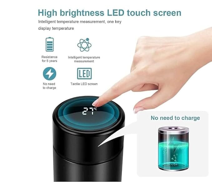 LED Temperature Display Water Bottle-Pure Black