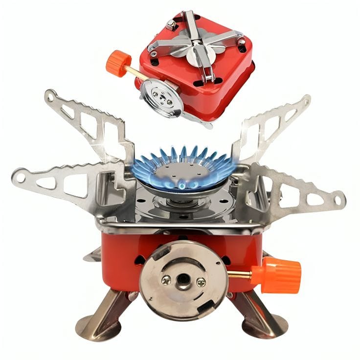 Portable Gas Stove Square-Shaped Gas Butane Burner Camping Stove Folding Furnace Stove travelling Stainless Steel Cooking Stove with Storage Bag