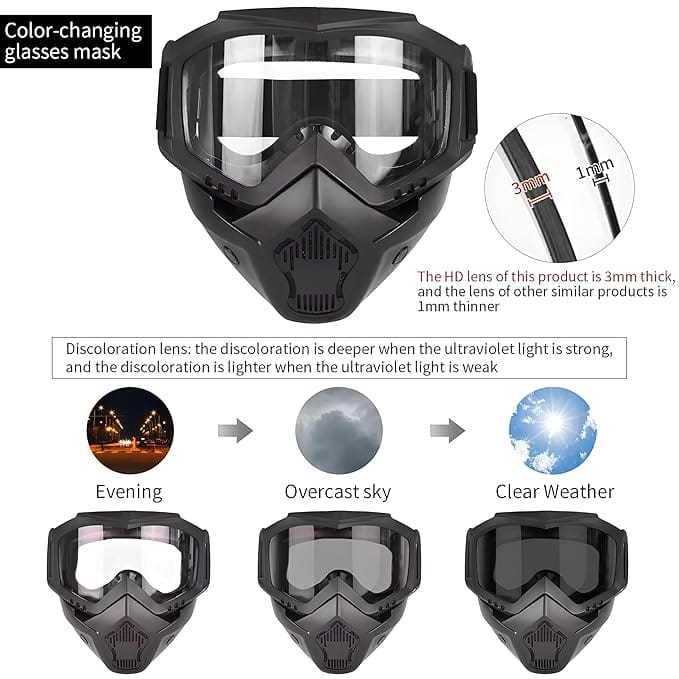 3 in 1 Bike Scoter Motorcycle Protective Goggles Bike Face Mask Bike Face Shield, Rainbow Visor Brand: